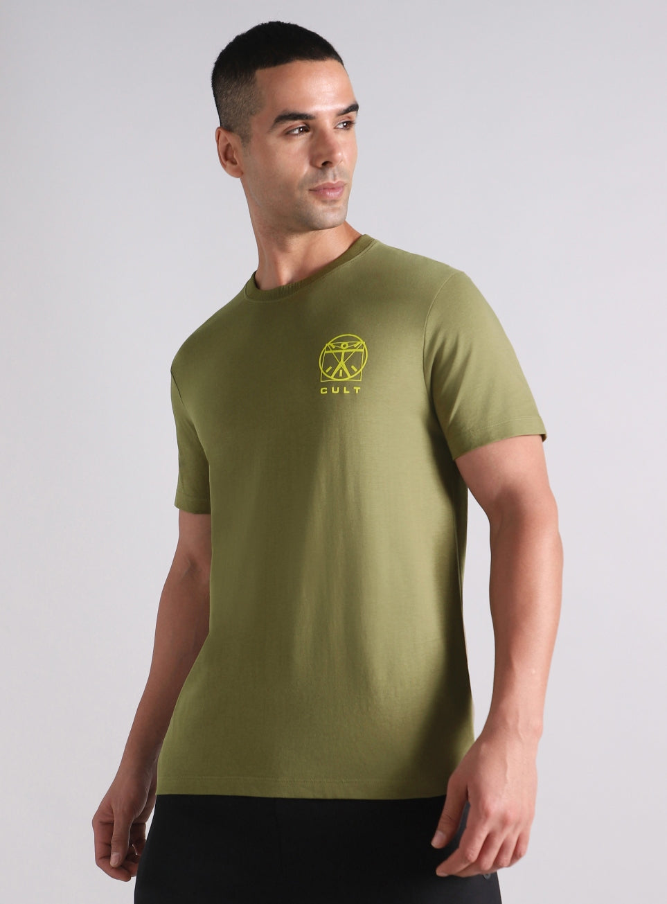 Men's Olive V-Man Miniature Print T-shirt