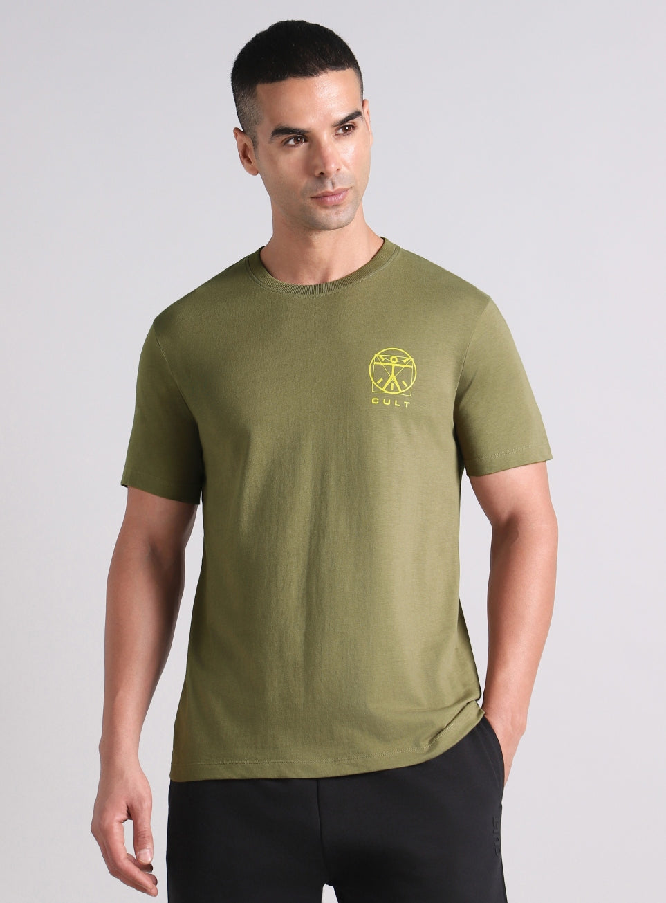 Men's Olive V-Man Miniature Print T-shirt