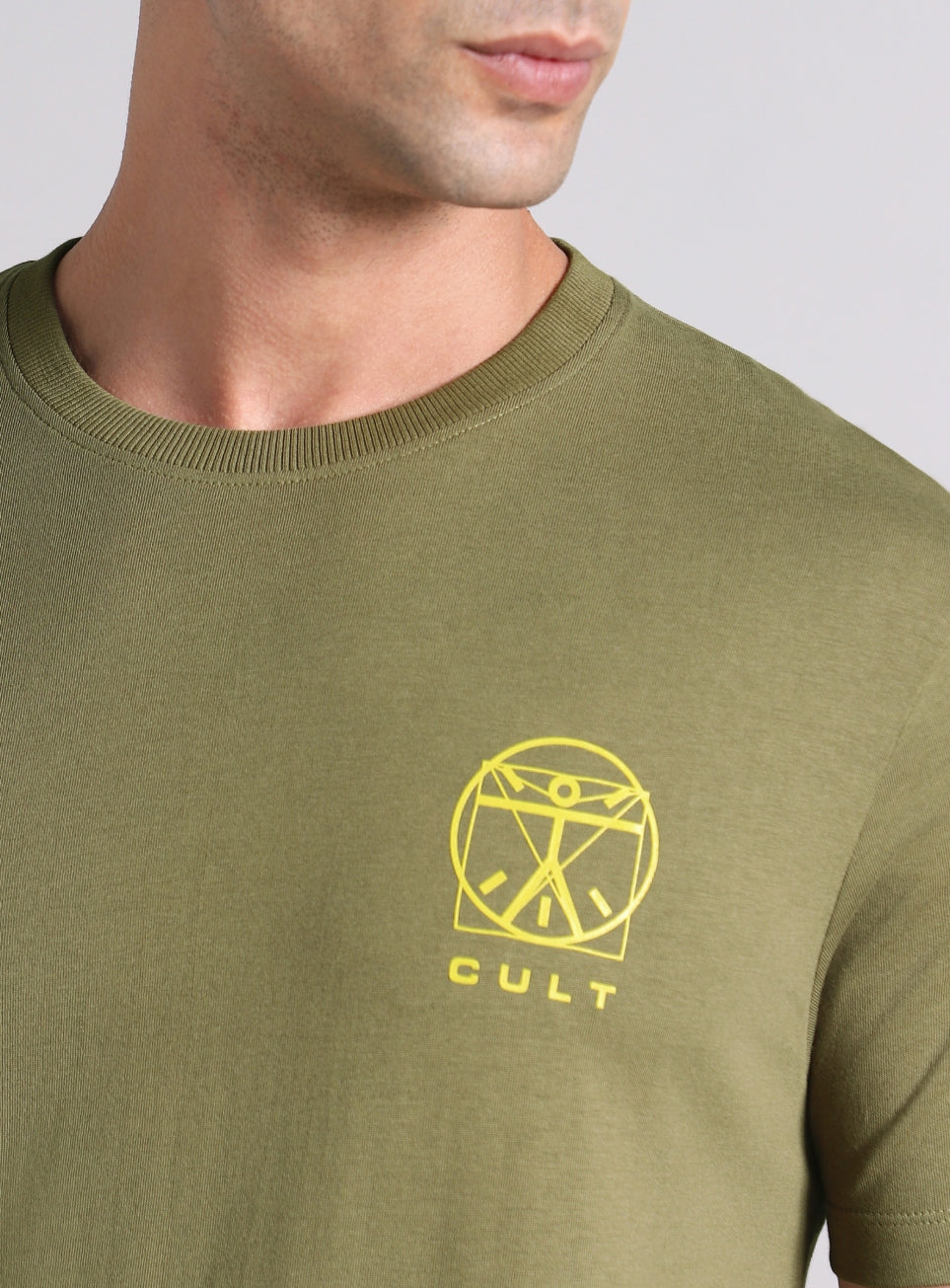 Men's Olive V-Man Miniature Print T-shirt