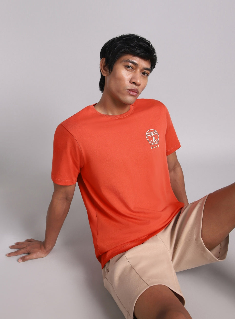 Men's Orange V-Man Miniature Print T-shirt