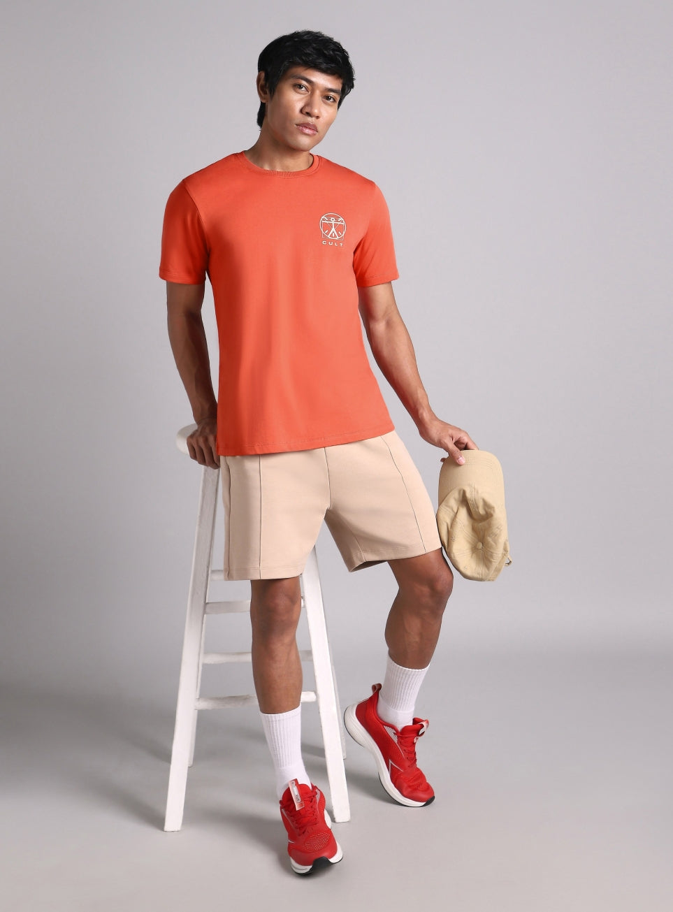 Men's Orange V-Man Miniature Print T-shirt