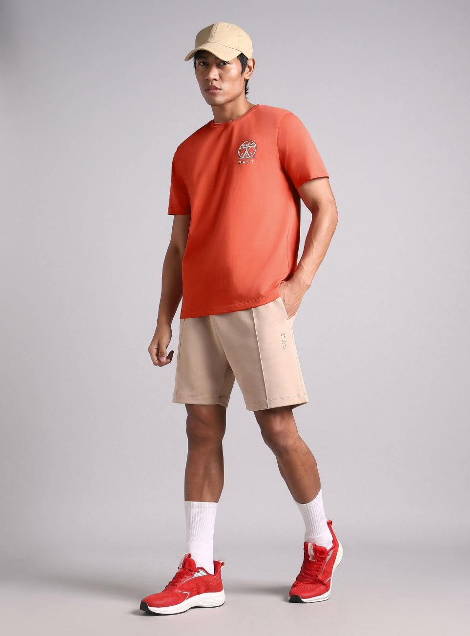 Men's Orange V-Man Miniature Print T-shirt