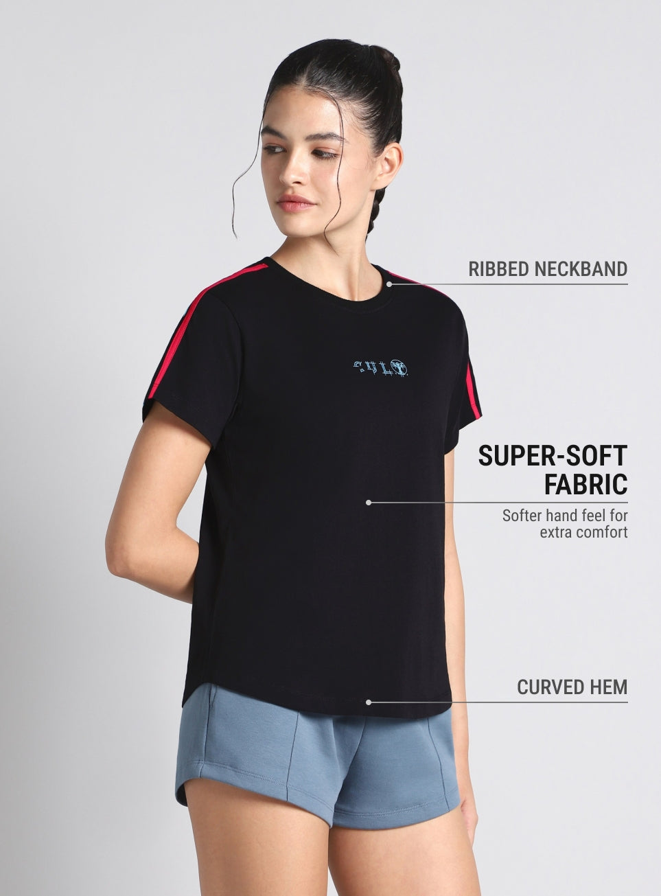 Women's Black Sporty T-shirt