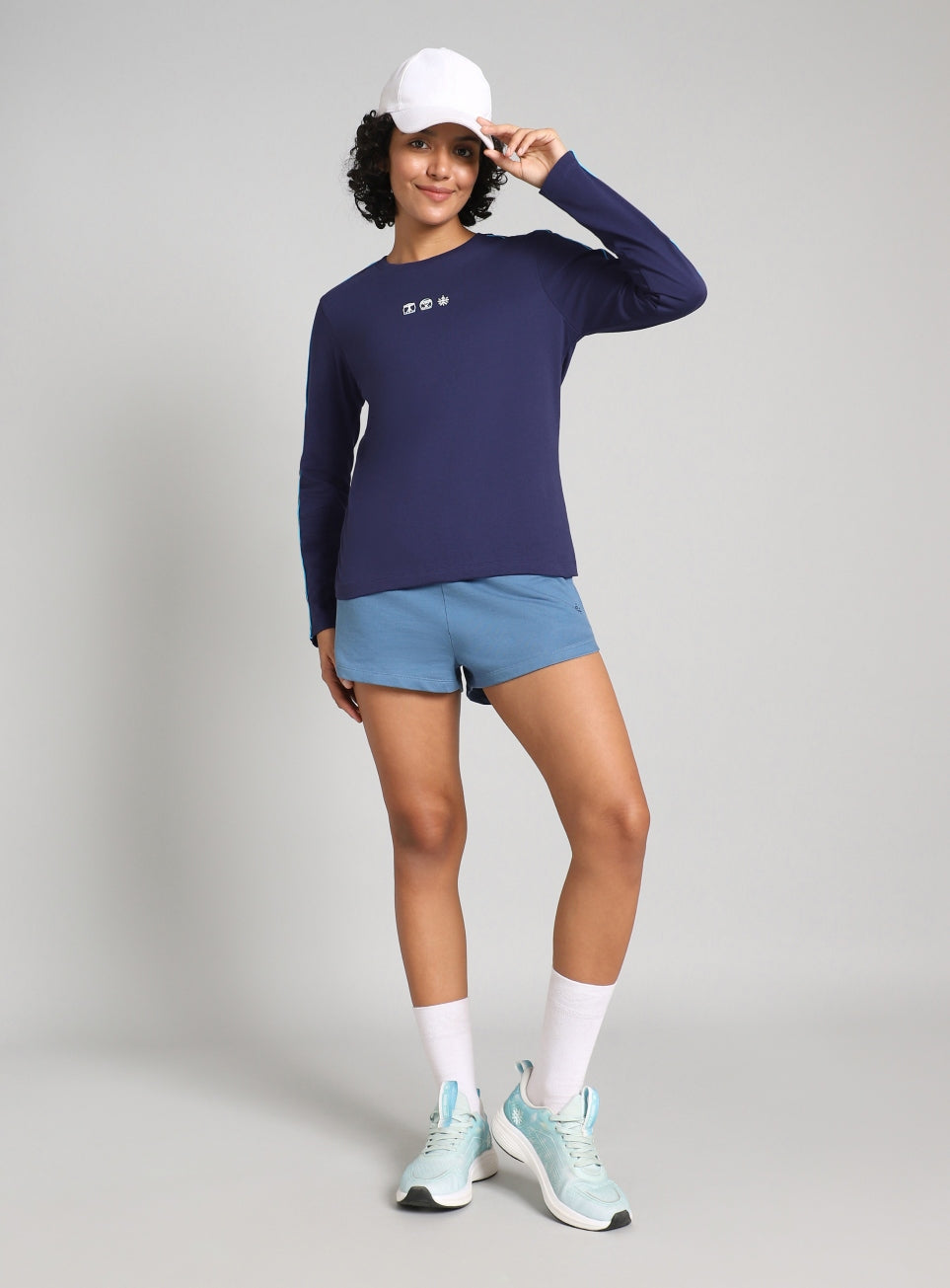 Women's Navy Logo Mania Full Sleeve T-shirt