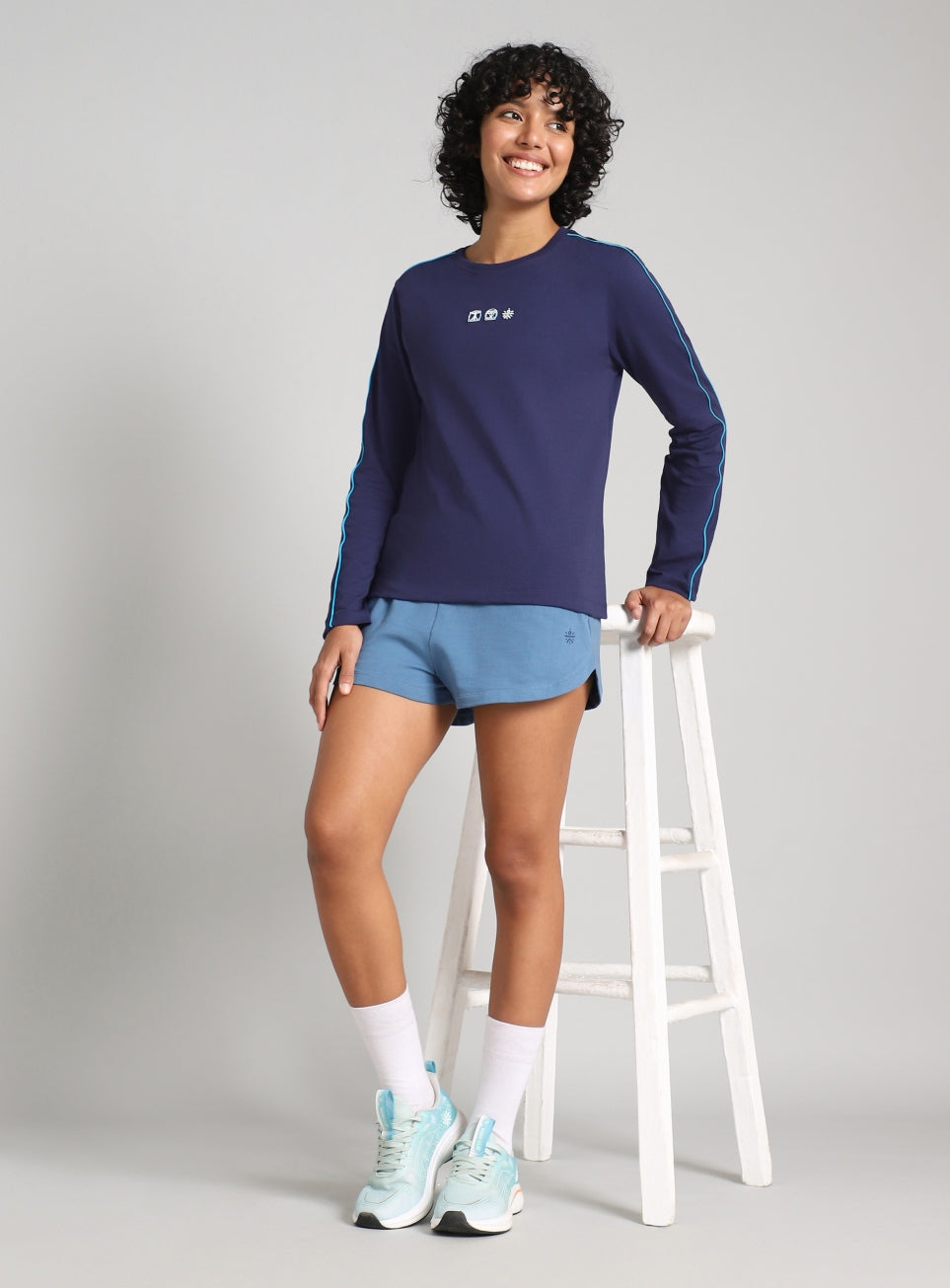 Women's Navy Logo Mania Full Sleeve T-shirt