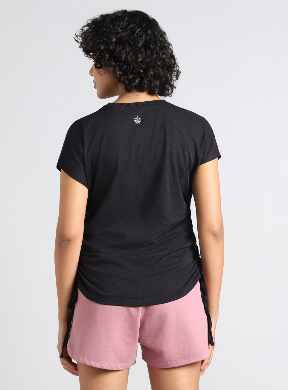 Women's Black Side Ruching Flow T-shirt