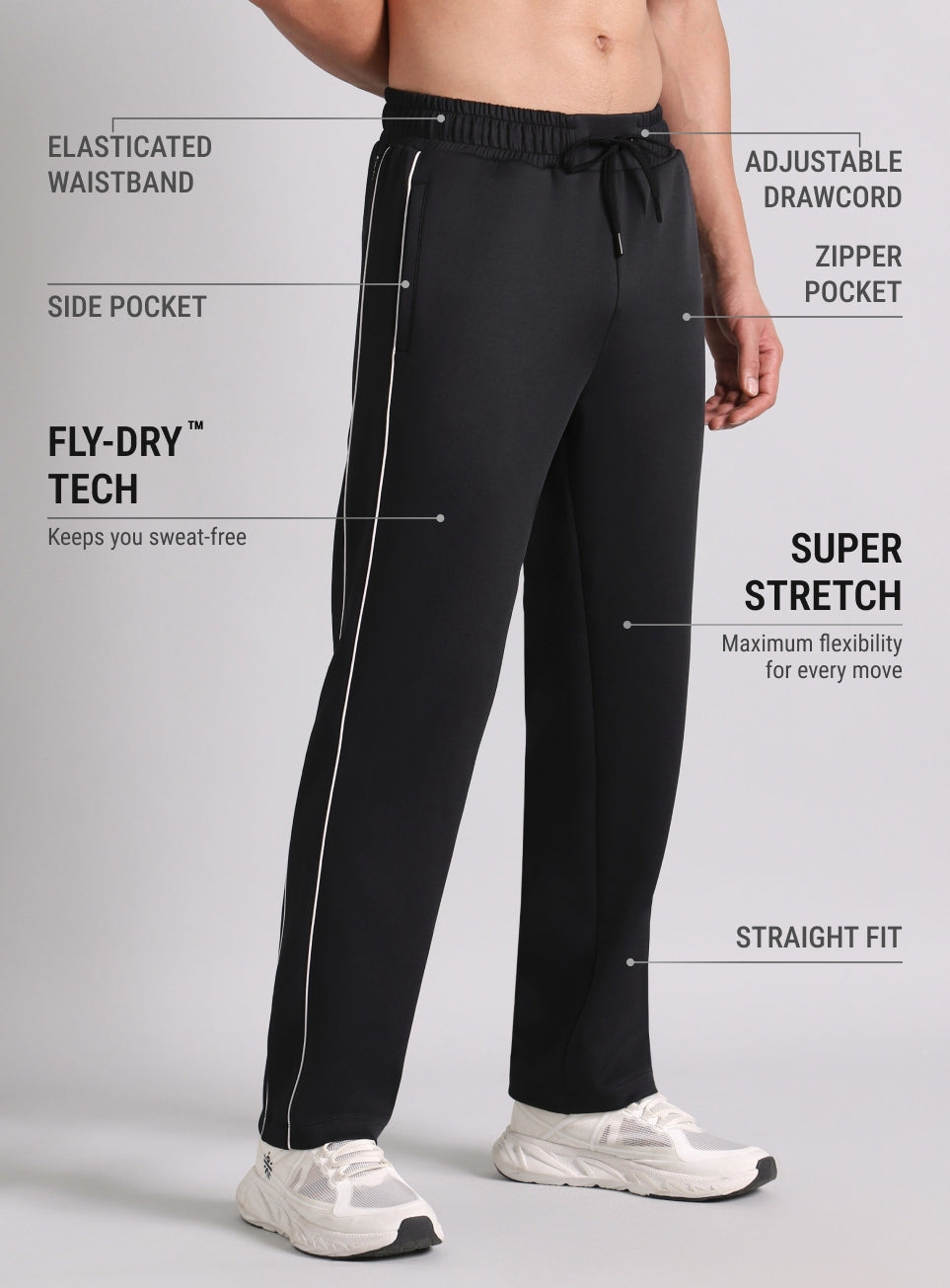 Men's True Black Combat Straight Fit Trackpants