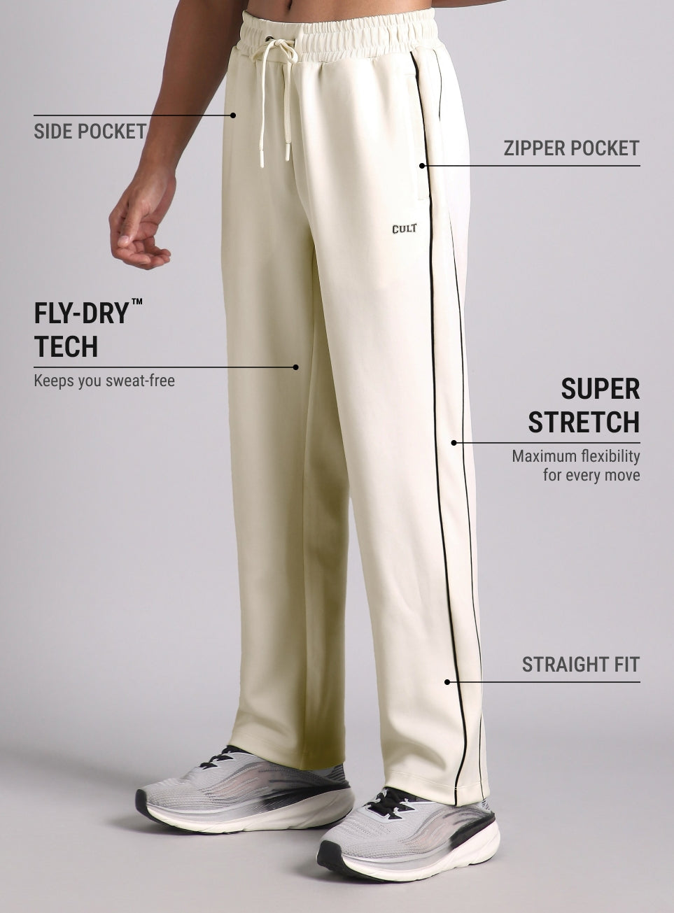 Men's True White Combat Straight Fit Trackpants