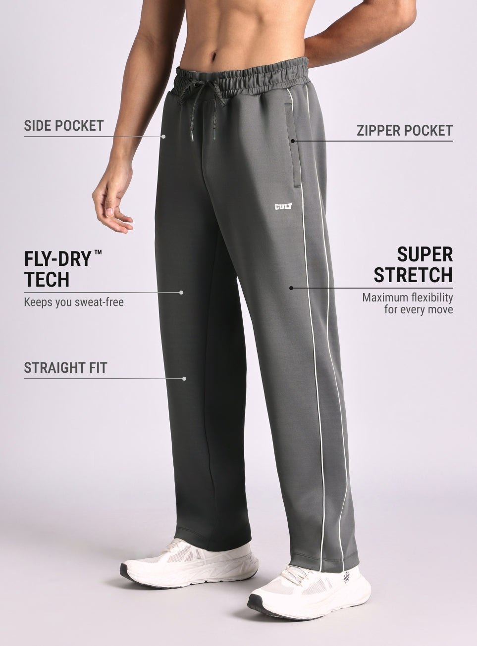 Men's True Dark Grey Combat Straight Fit Trackpants