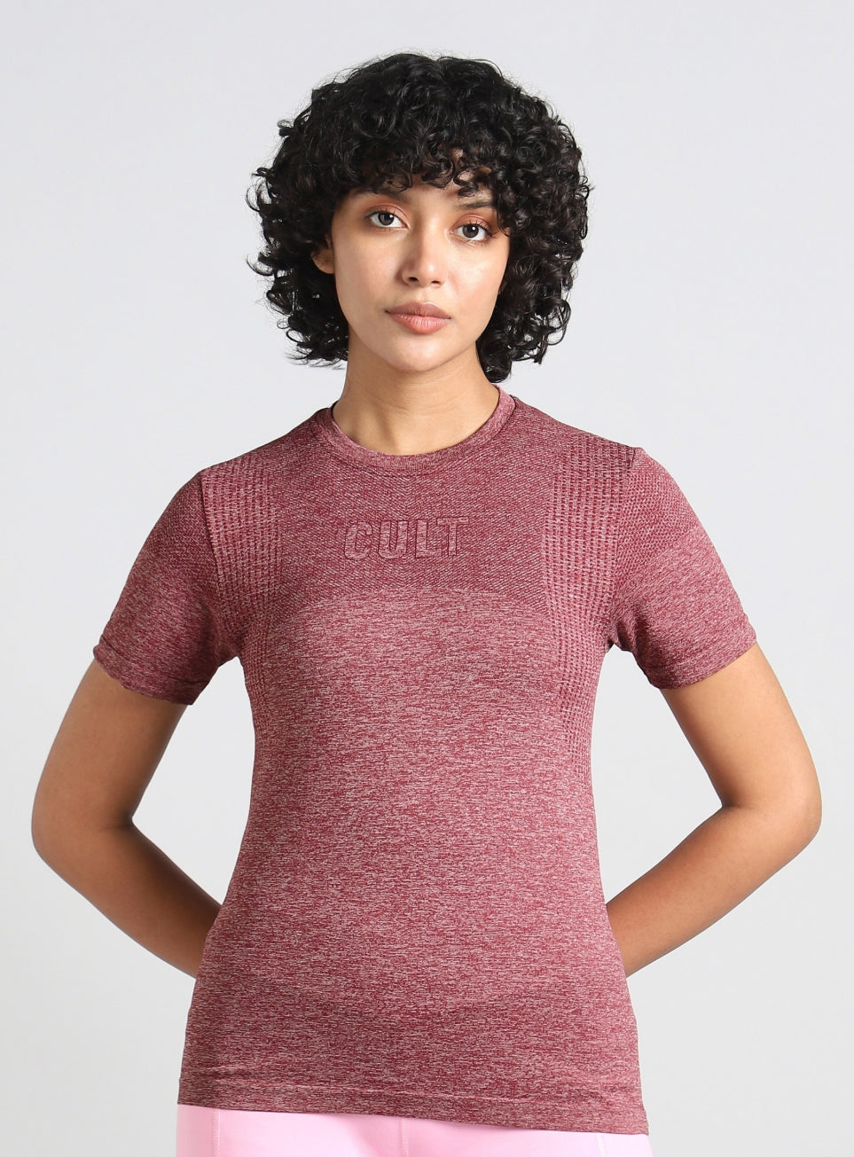 Women's Maroon Contour Training Slim Fit Seamless T-shirt