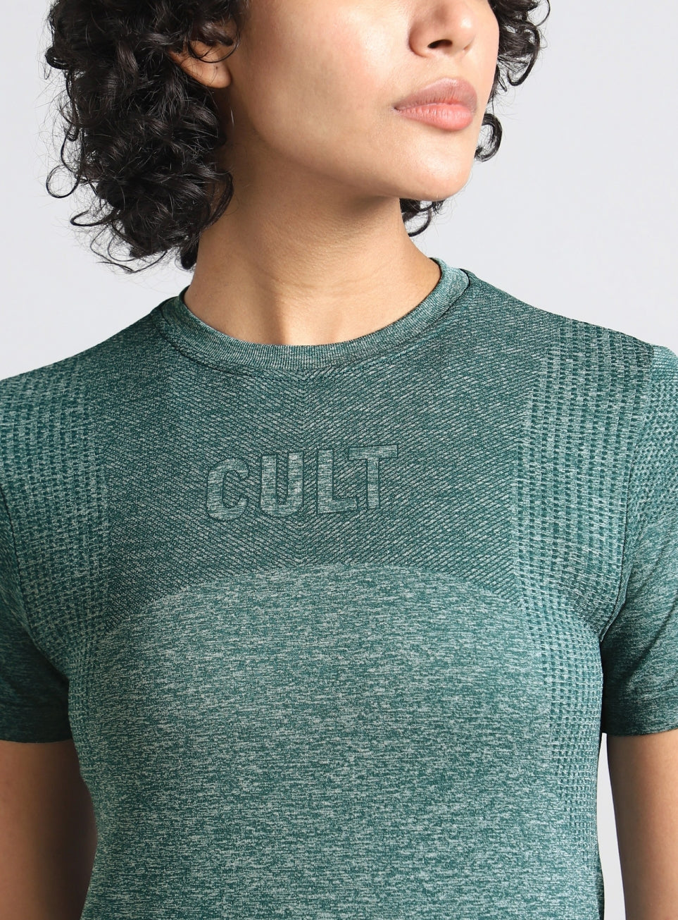 Women's Green Contour Training Slim Fit Seamless T-shirt