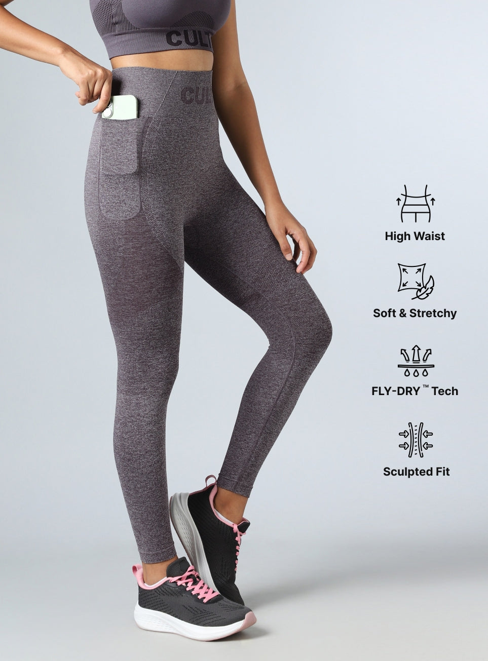 Women's Grey Contour Fit Seamless Tights