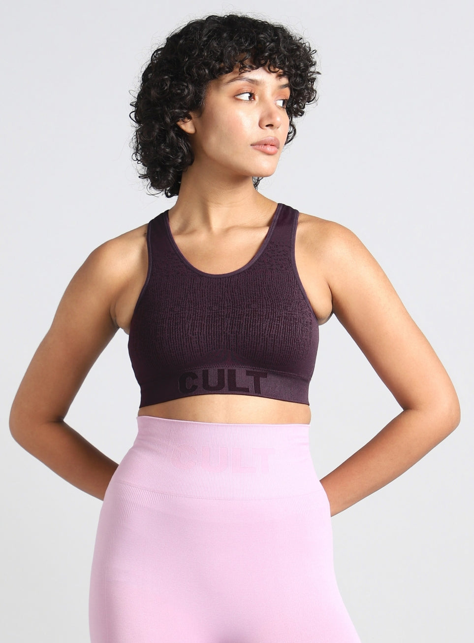 Women's Purple Medium Support Seamless Self Design Bra