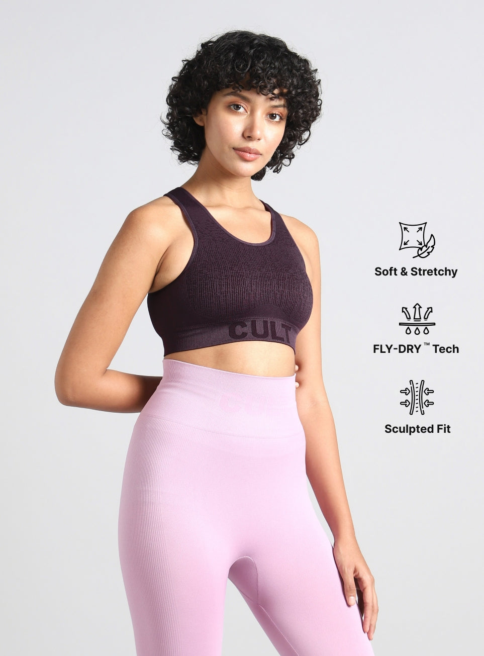 Women's Purple Medium Support Seamless Self Design Bra