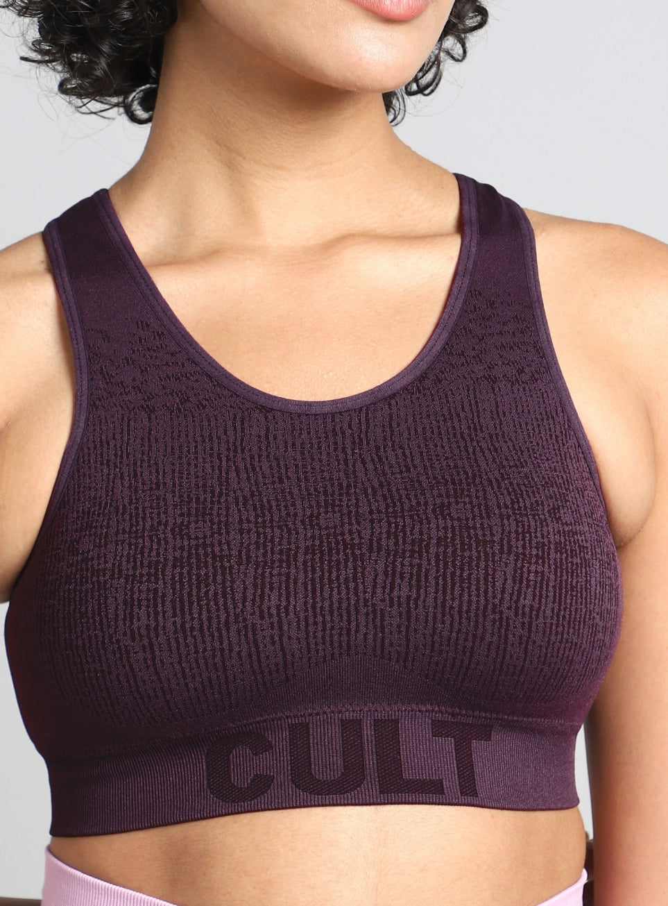 Women's Purple Medium Support Seamless Self Design Bra