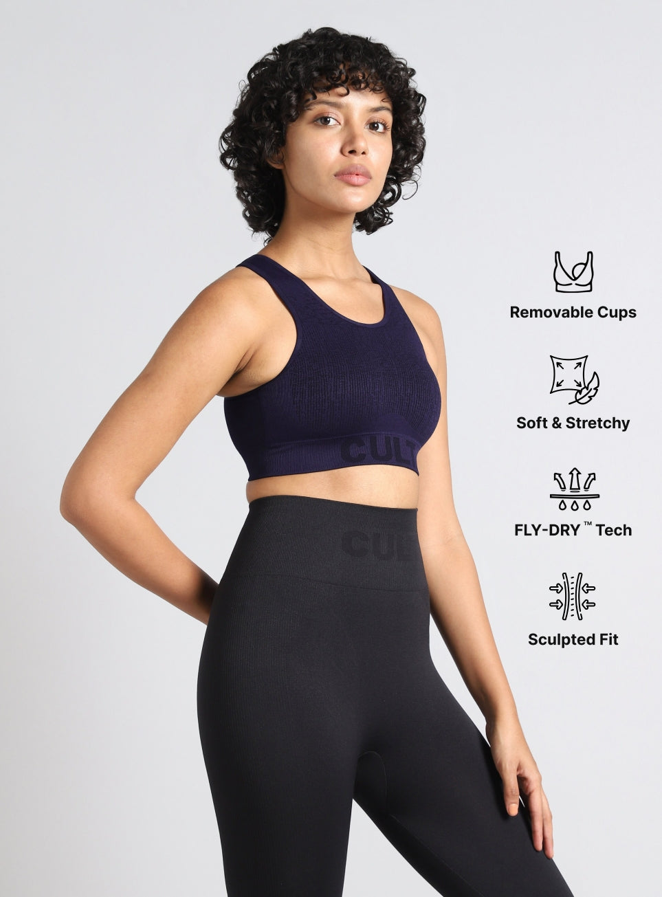 Women's Navy Medium Support Seamless Self Design Bra