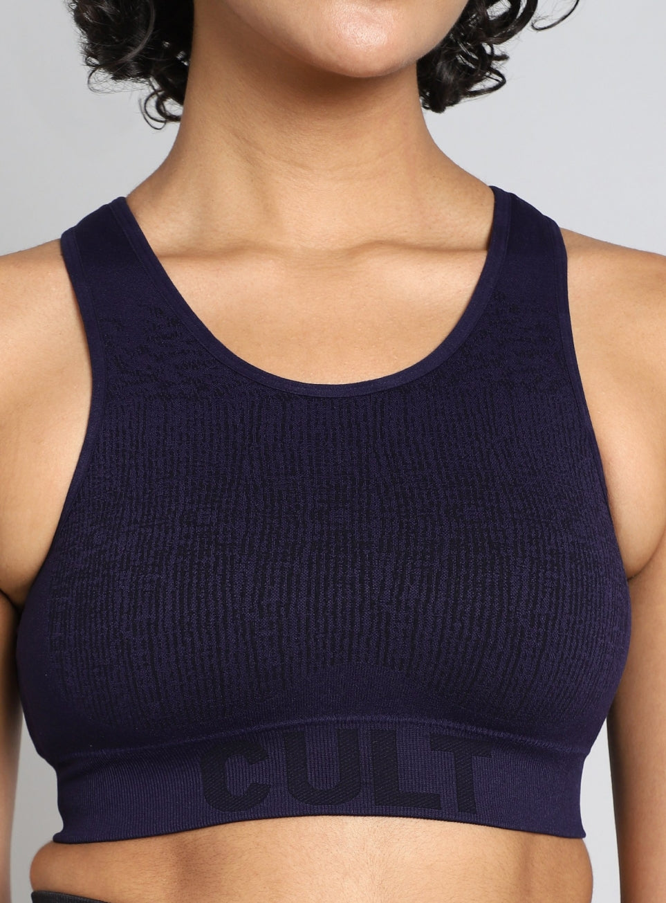 Women's Navy Medium Support Seamless Self Design Bra