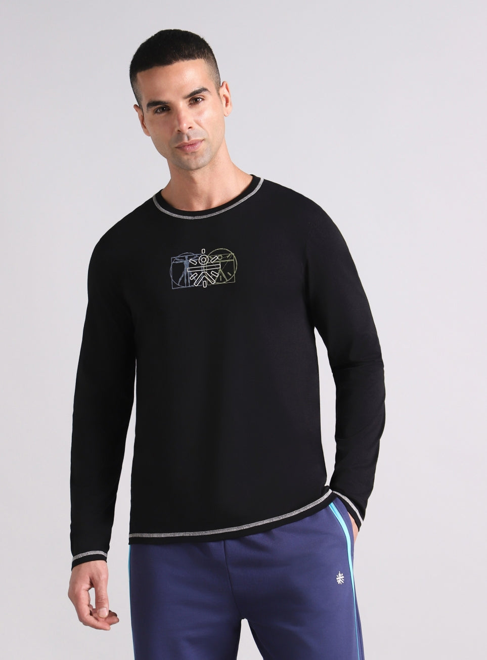 Men's Black V-Man Cult Graphic Full Sleeve T-shirt