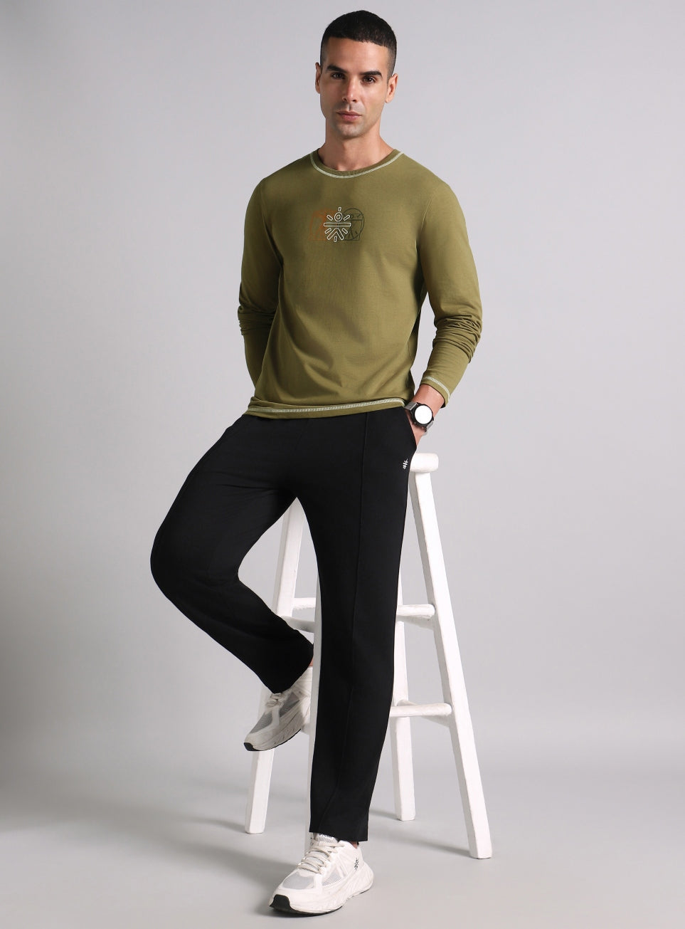 Men's Olive V-Man Cult Graphic Full Sleeve T-shirt