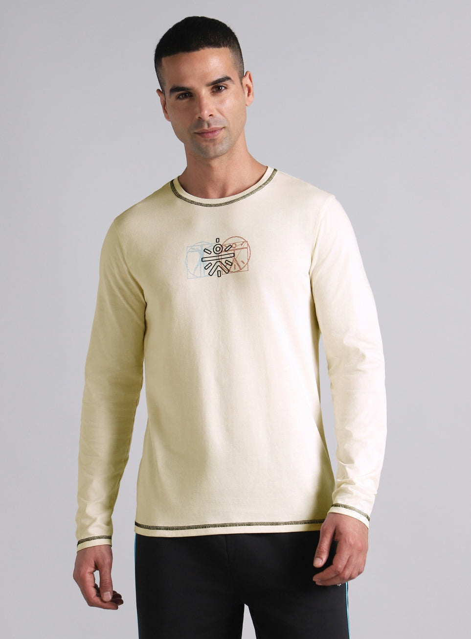 Men's White V-Man Cult Graphic Full Sleeve T-shirt