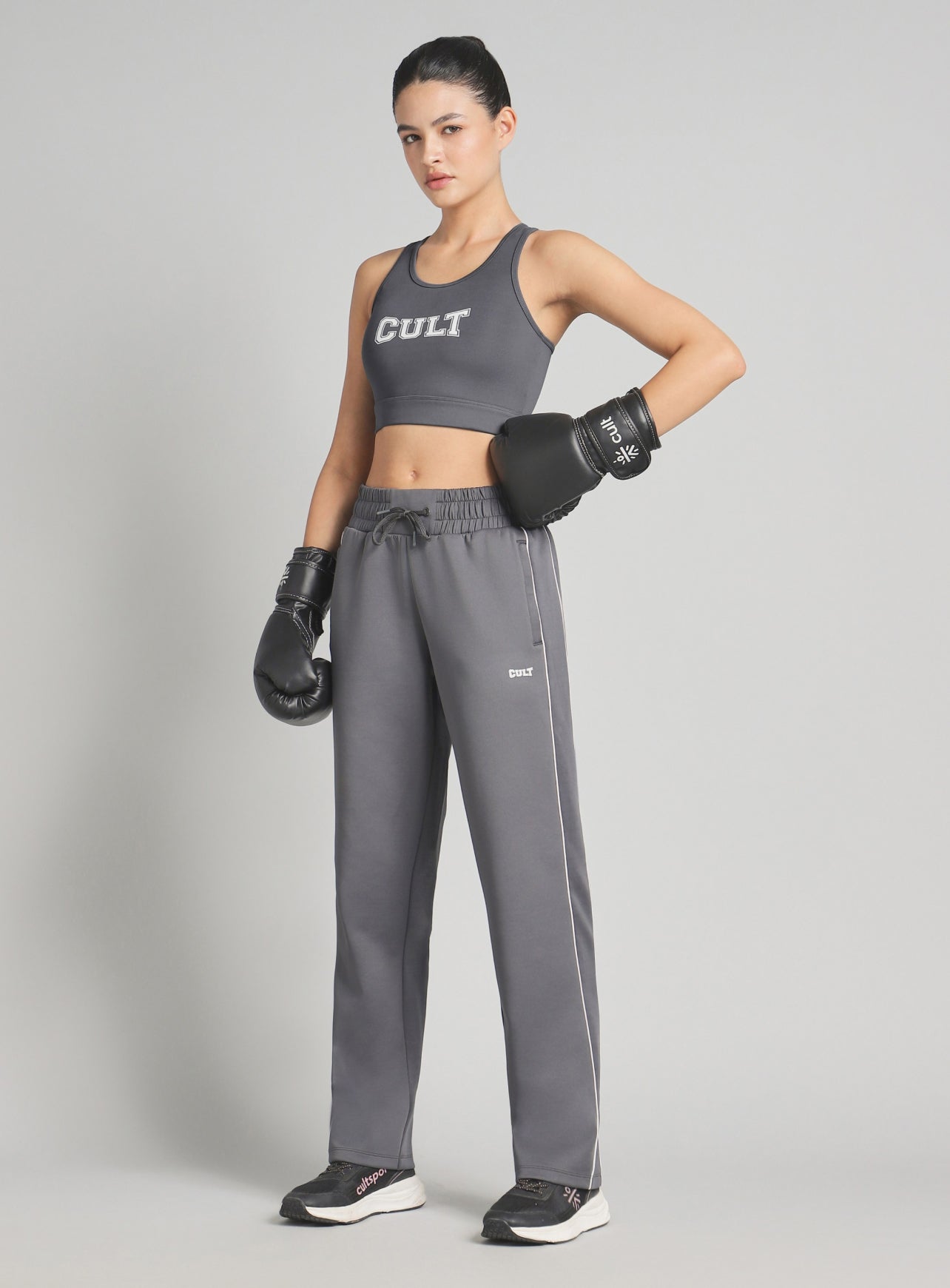 Women's Grey True Black Combat Hight Support Bra Top