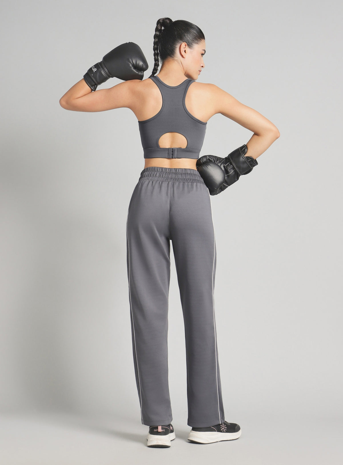 Women's Grey True Black Combat Hight Support Bra Top