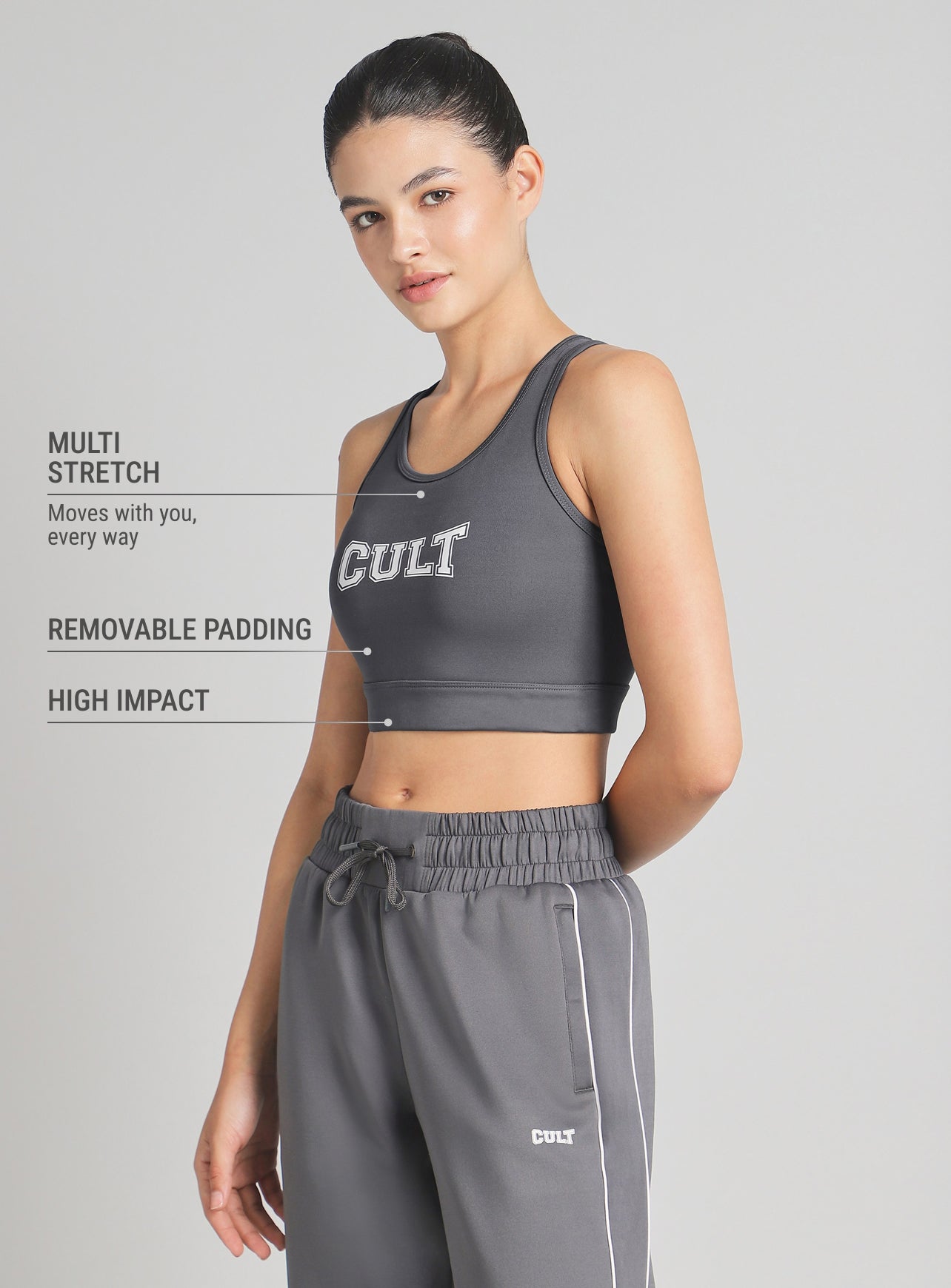 Women's Grey True Black Combat Hight Support Bra Top