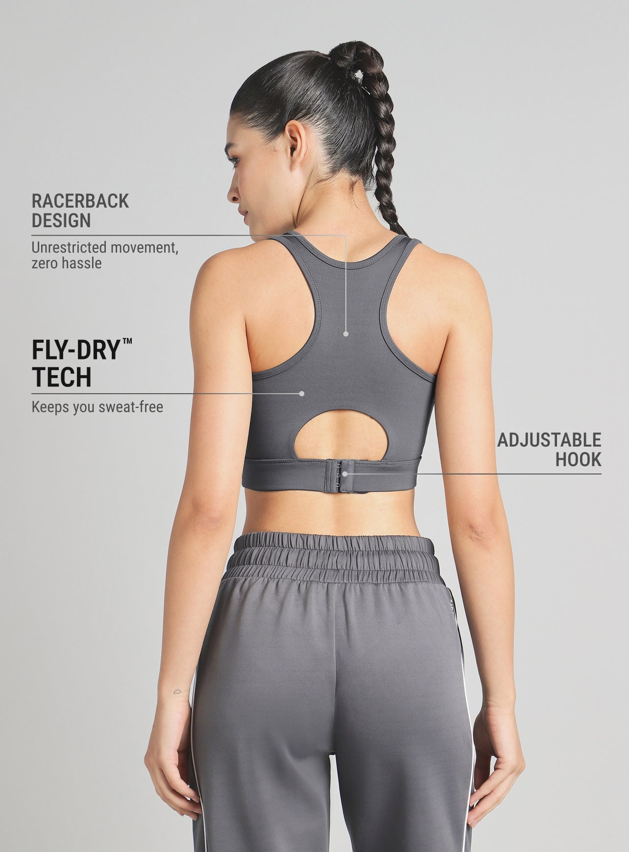 Women's Grey True Black Combat Hight Support Bra Top