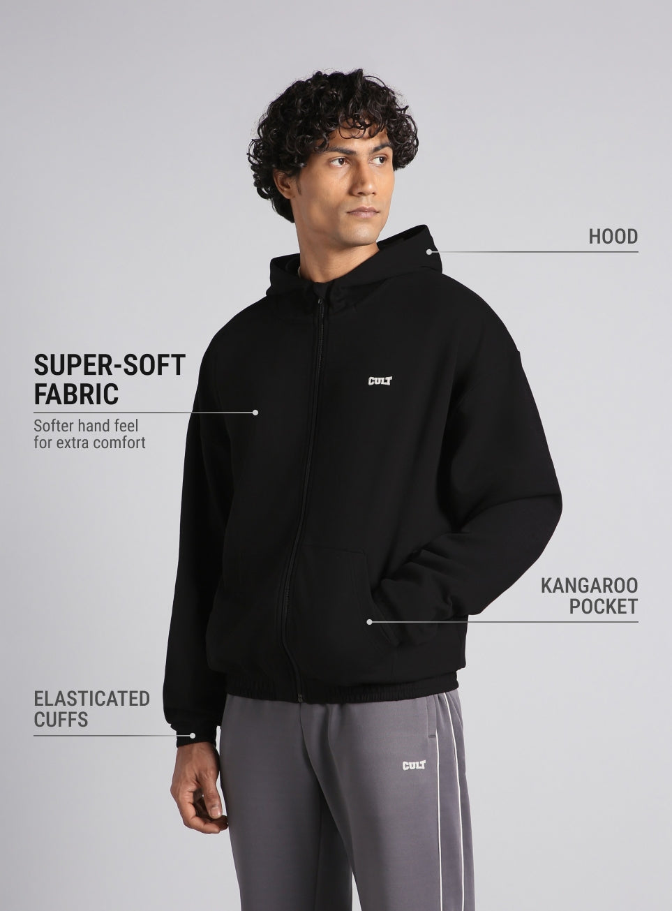 Men's Black Combat Training Relaxed Fit Hooded Jacket