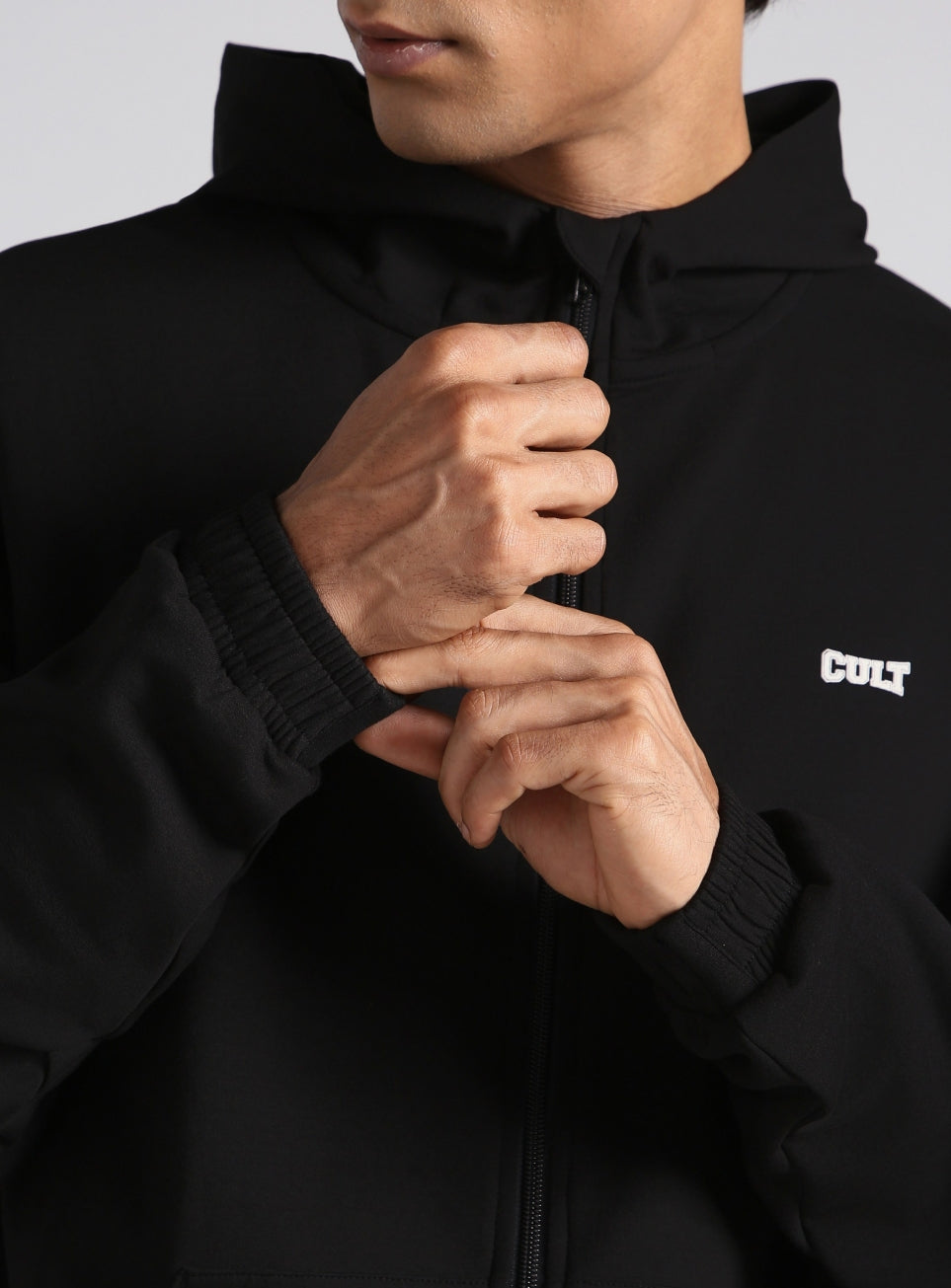 Men's Black Combat Training Relaxed Fit Hooded Jacket