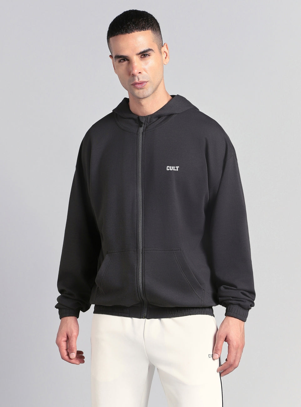 Men's Grey Combat Training Relaxed Fit Hooded Jacket