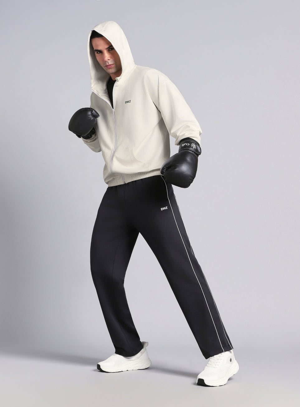 Men's White Combat Training Relaxed Fit Hooded Jacket
