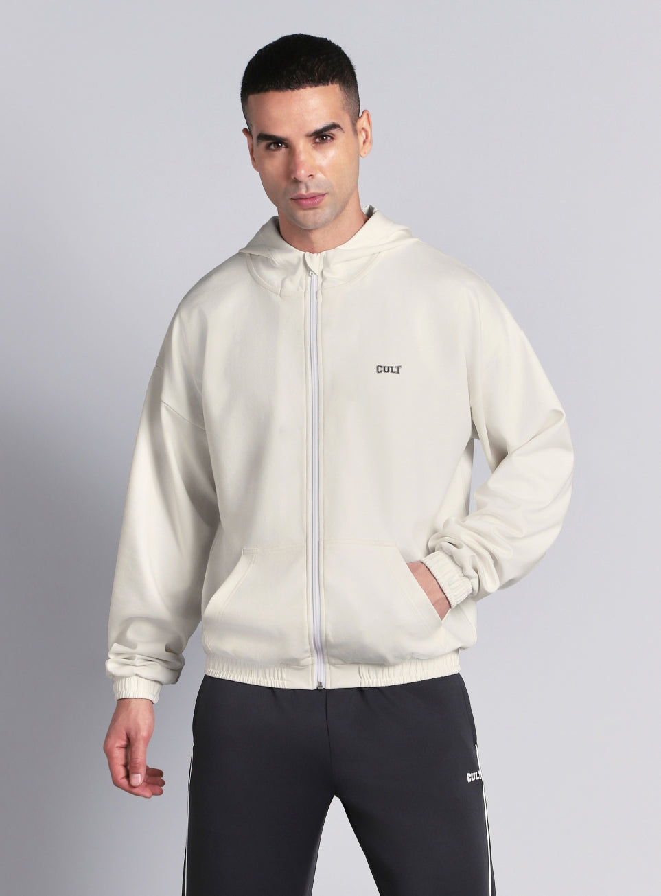 Men's White Combat Training Relaxed Fit Hooded Jacket