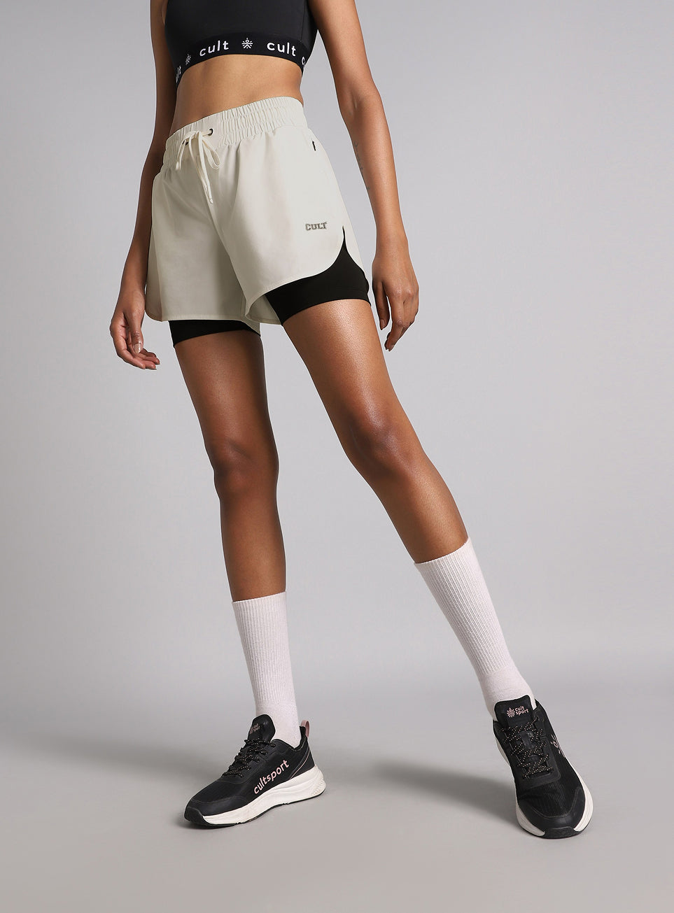 Women's White Combat Training Shorts with Inbuilt Tights