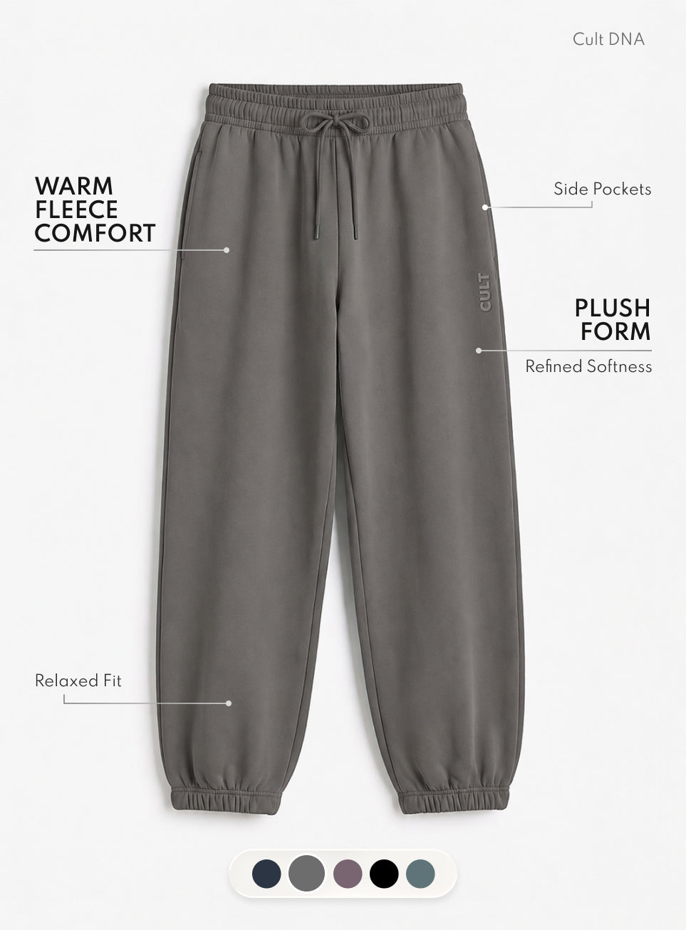 Men's Grey Luxe Fleece Comfort Relaxed Fit Joggers