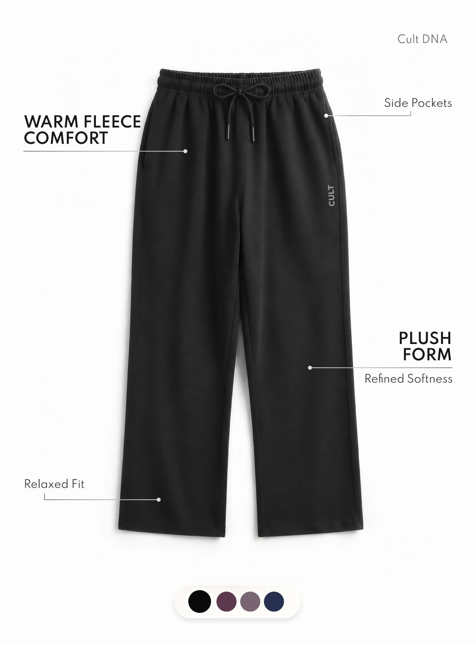 Men's Black Luxe Fleece Relaxed Fit Trackpants