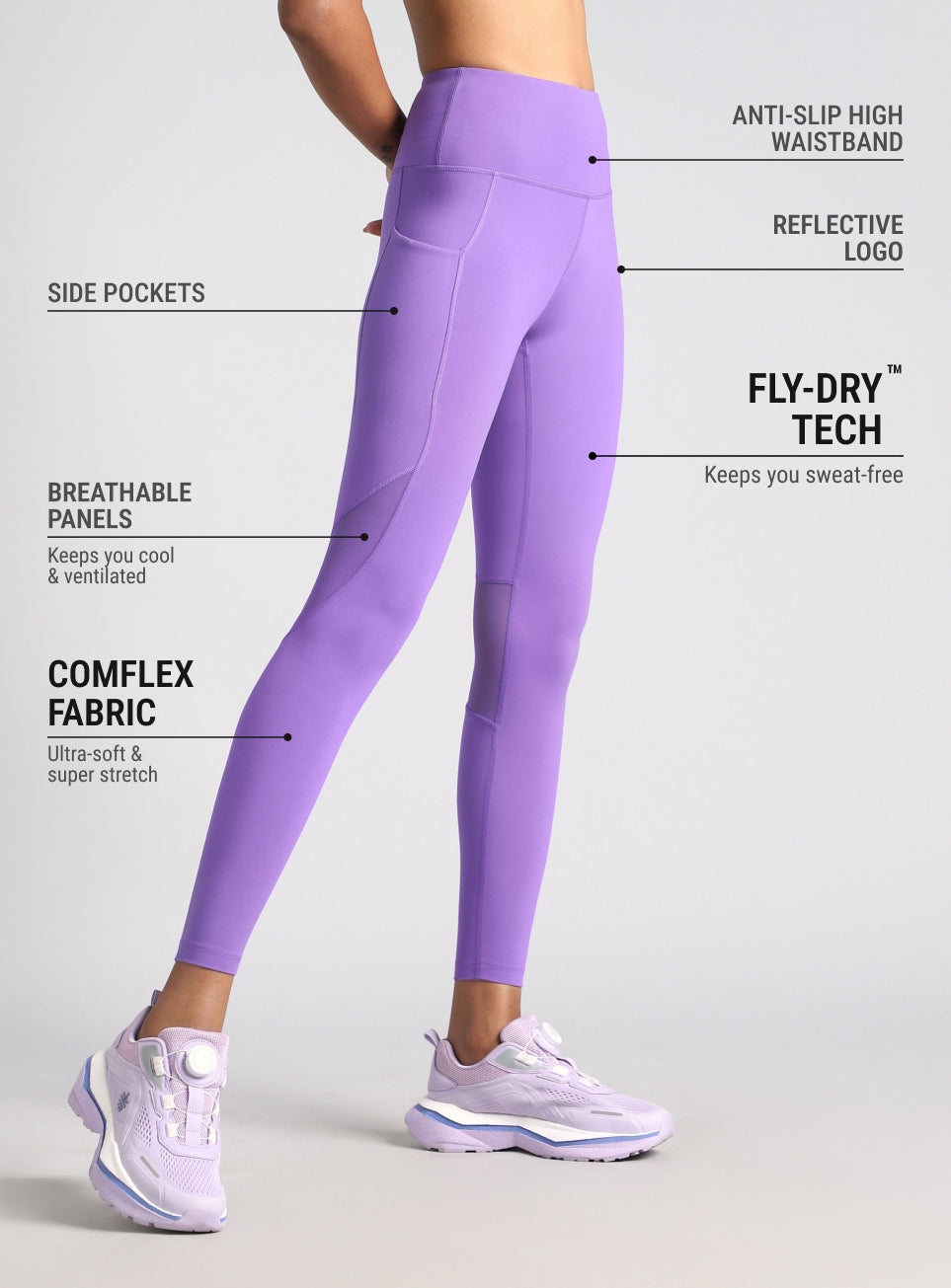 Women's Purple Mesh Motion Pro Running Tights