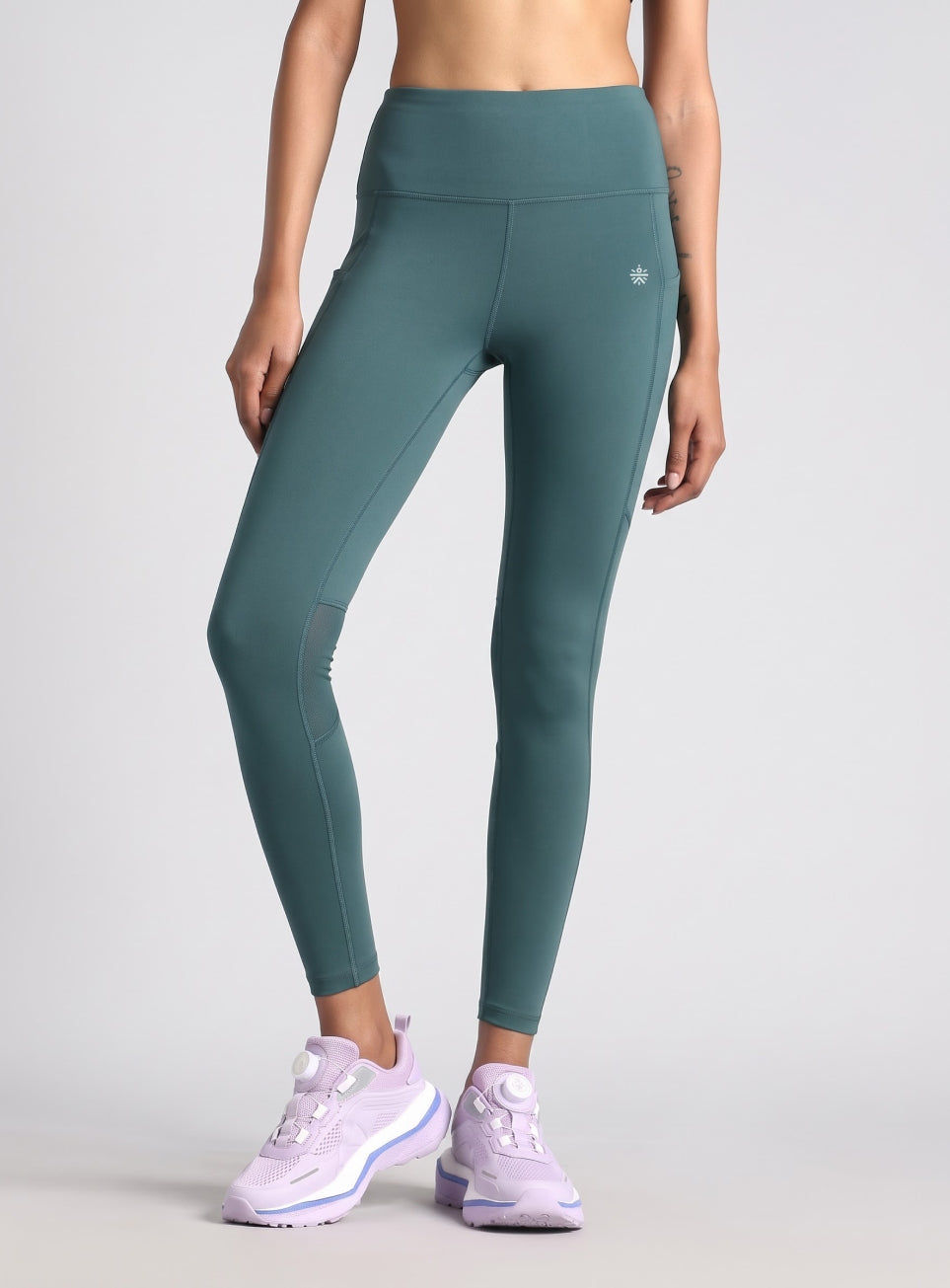 Women's Green Mesh Motion Pro Running Tights