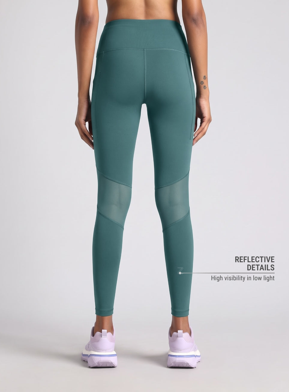 Women's Green Mesh Motion Pro Running Tights