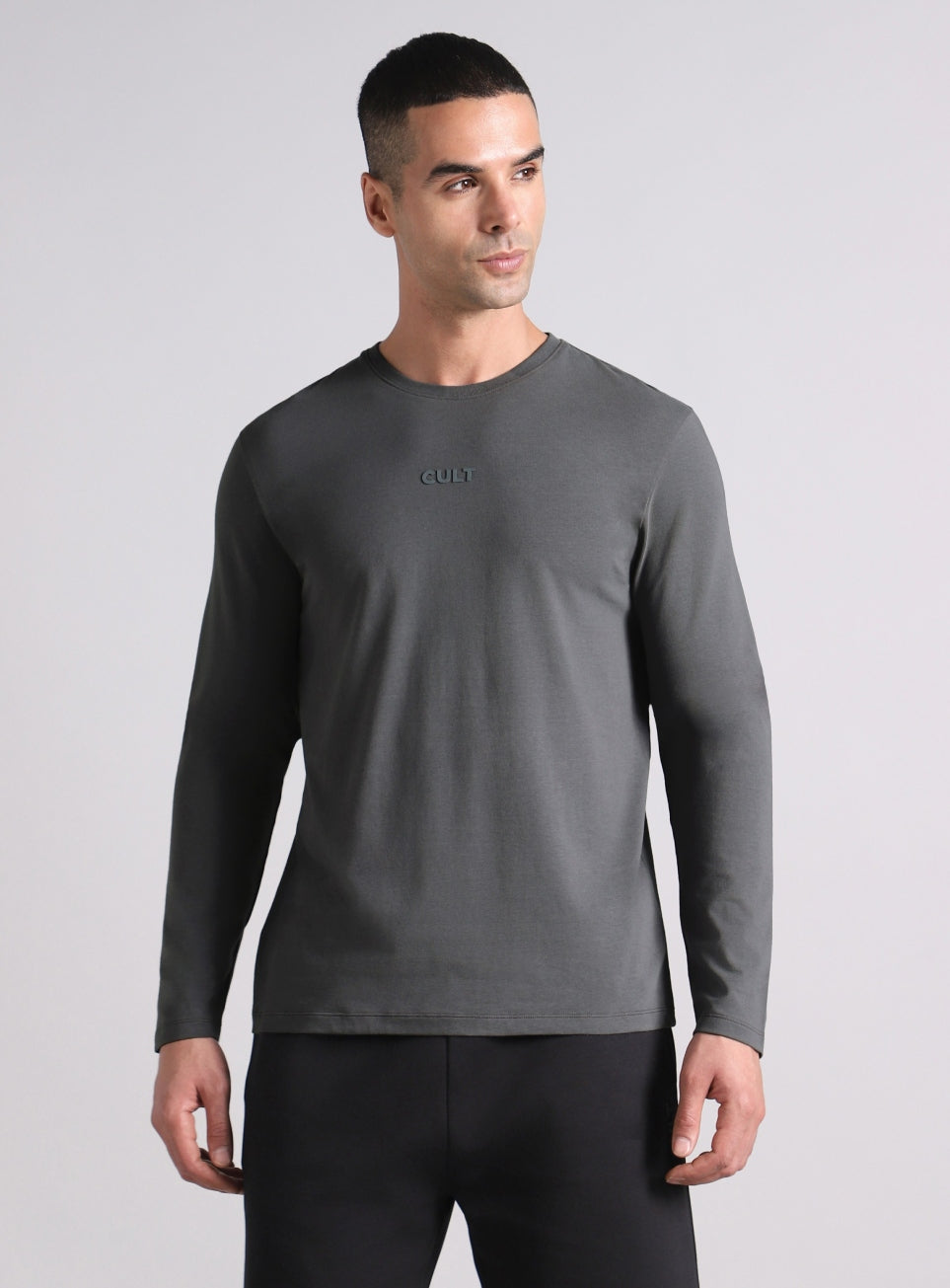 Men's Dark Grey Essential Regular Fit Full Sleeve T-shirt