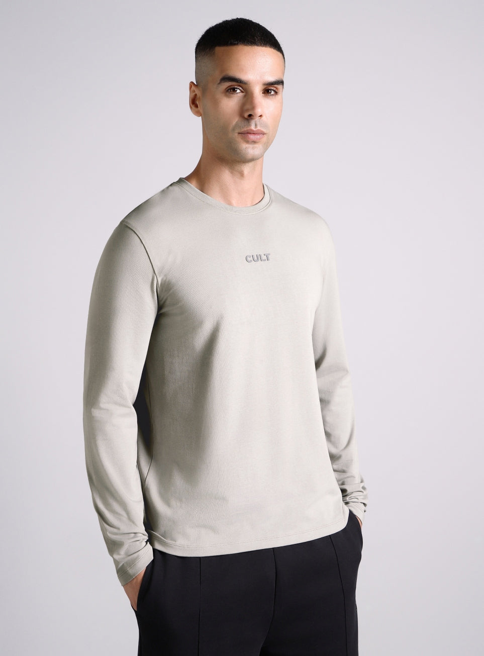Men's Grey Essential Regular Fit Full Sleeve T-shirt