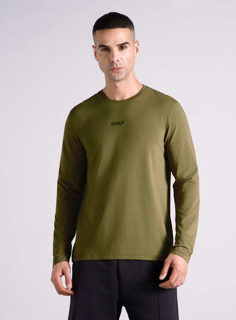 Men's Olive Essential Regular Fit Full Sleeve T-shirt
