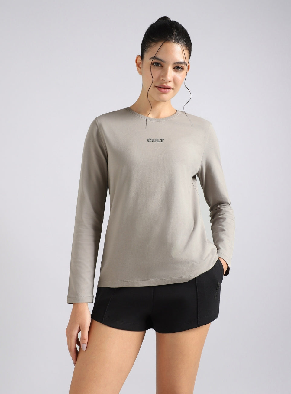 Women's Grey Soft Form Classic Full Sleeves T-Shirt