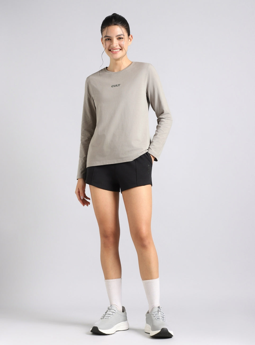 Women's Grey Soft Form Classic Full Sleeves T-Shirt