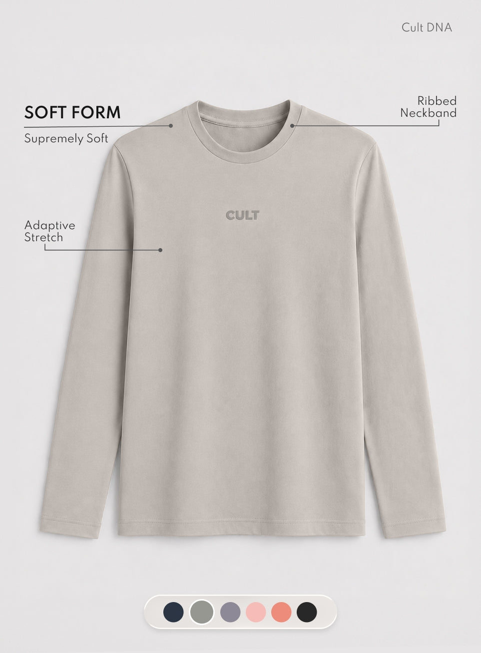 Women's Grey Soft Form Classic Full Sleeves T-Shirt
