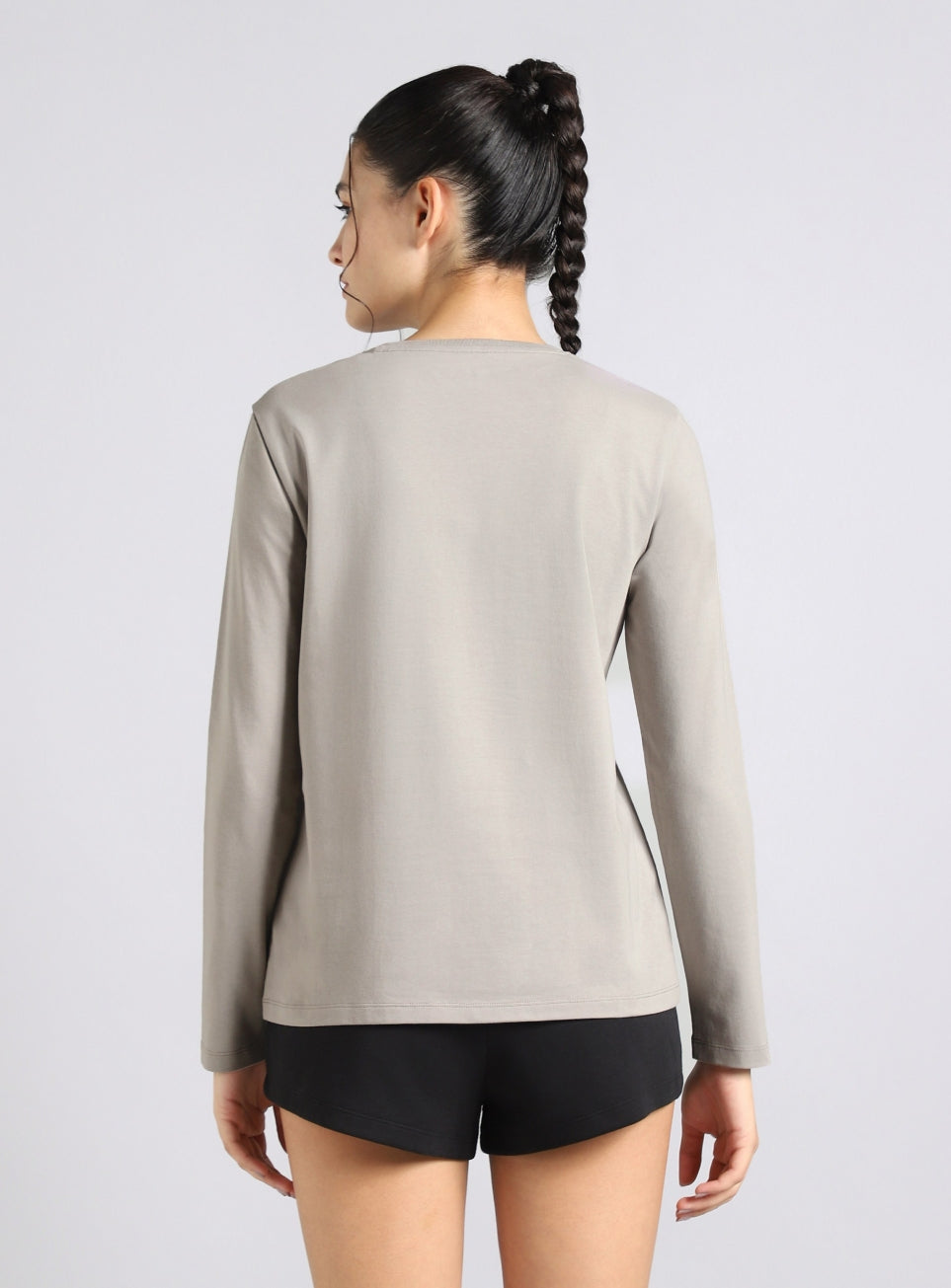 Women's Grey Soft Form Classic Full Sleeves T-Shirt
