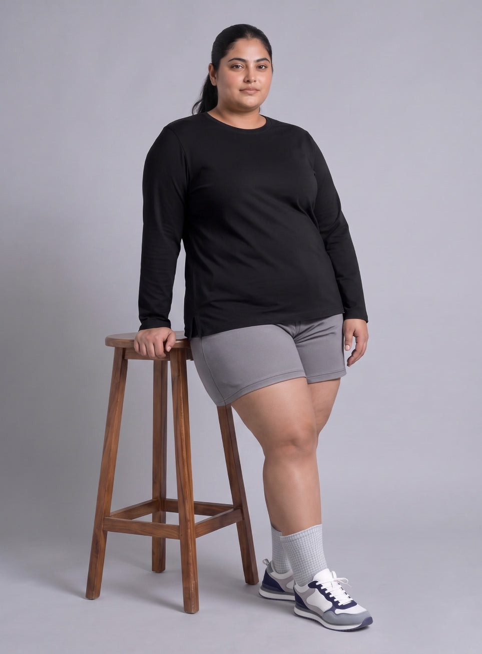 Women's Black Full sleeve Plus Size T-shirt