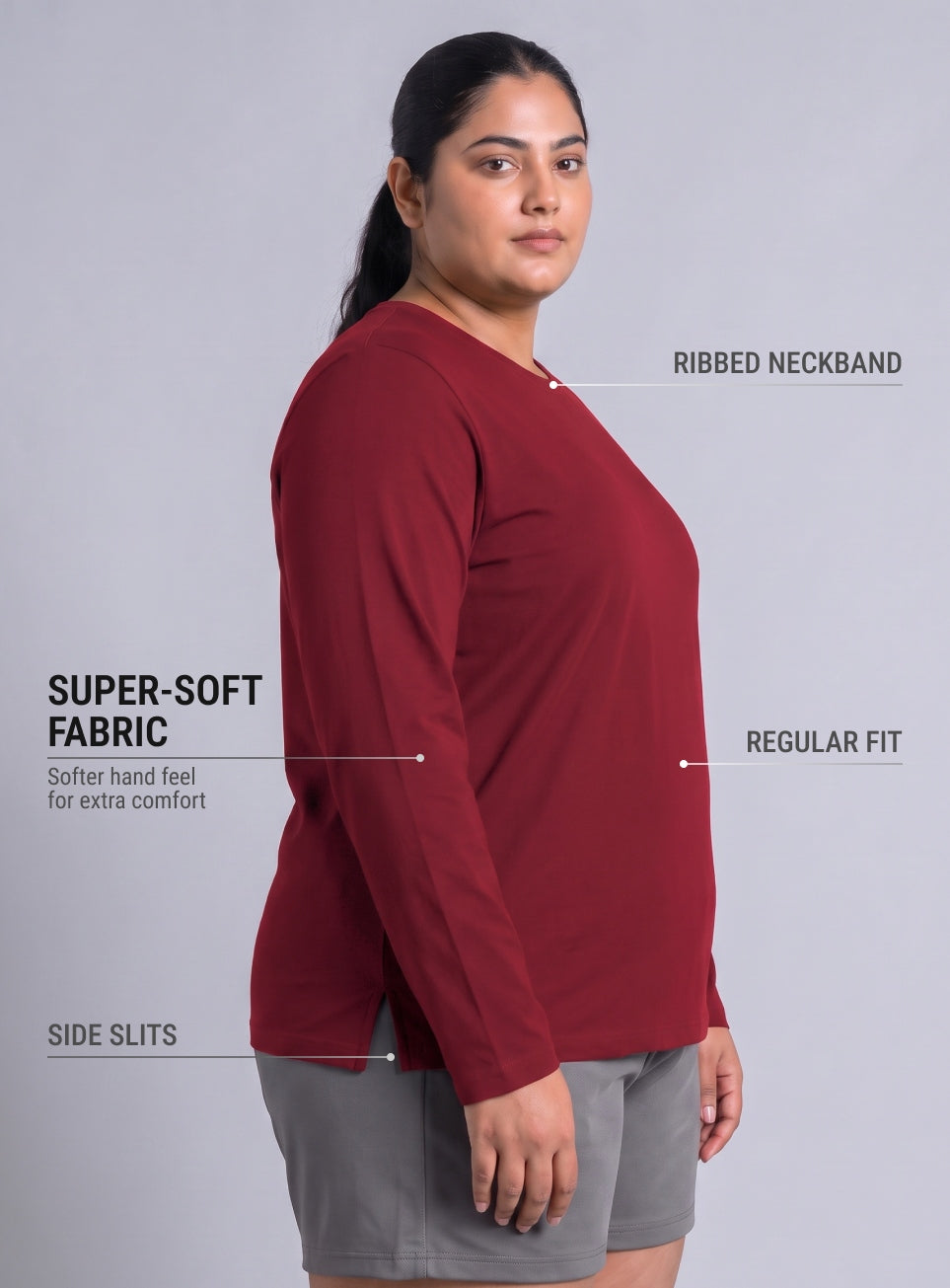 Women's Red Full sleeve Plus Size T-shirt