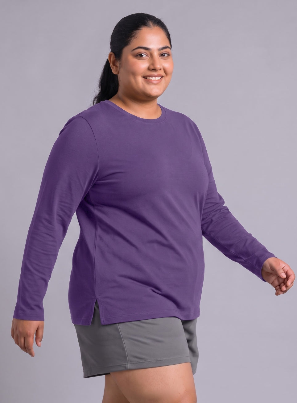 Women's Purple Full sleeve Plus Size T-shirt