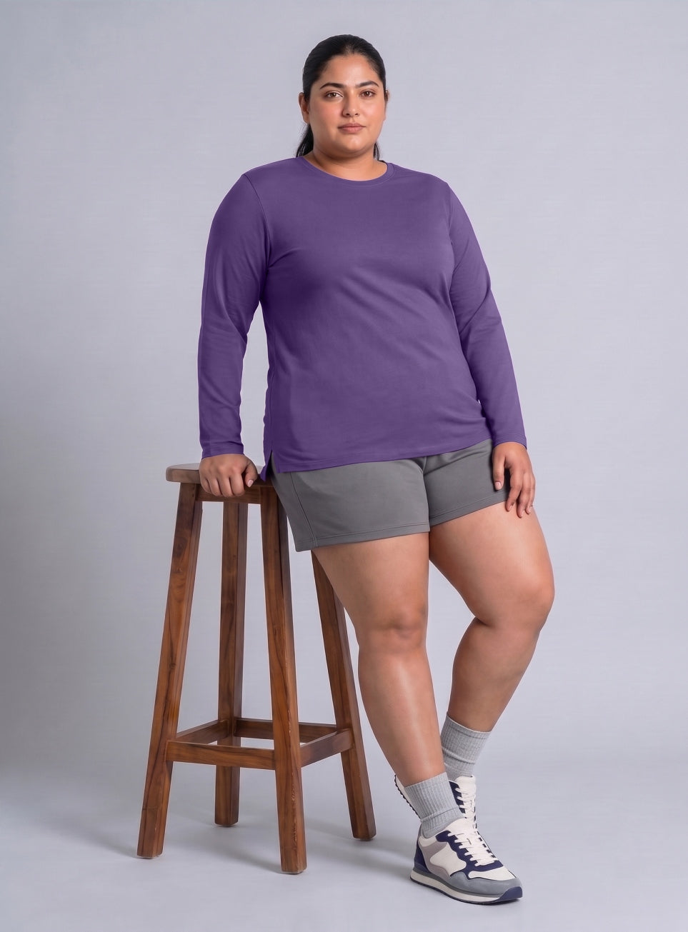 Women's Purple Full sleeve Plus Size T-shirt